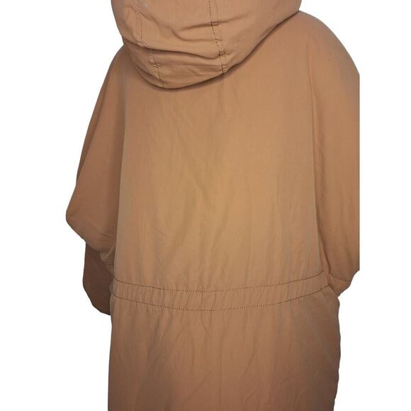 American Eagle Womens Size Small Long Cinch Waist Winter Coat Tan Zip Up Pockets - Picture 2 of 7
